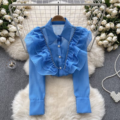 EWQ divat fodros toldott ing női alkalmi hajtóka gallér hosszú ujjú egyszínű felsők ruházat 2024 nyár új 27X243