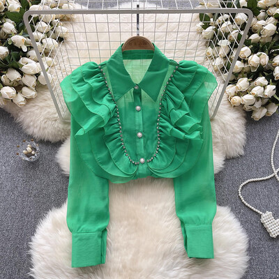 EWQ divat fodros toldott ing női alkalmi hajtóka gallér hosszú ujjú egyszínű felsők ruházat 2024 nyár új 27X243