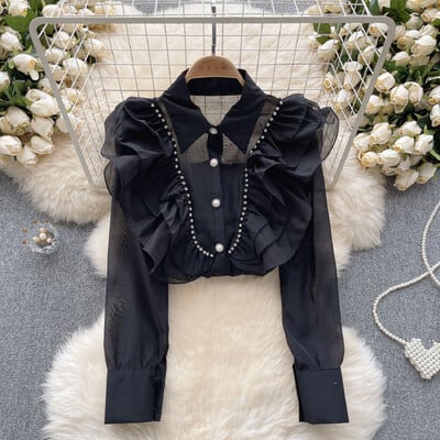 EWQ divat fodros toldott ing női alkalmi hajtóka gallér hosszú ujjú egyszínű felsők ruházat 2024 nyár új 27X243