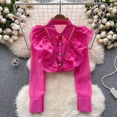 EWQ divat fodros toldott ing női alkalmi hajtóka gallér hosszú ujjú egyszínű felsők ruházat 2024 nyár új 27X243