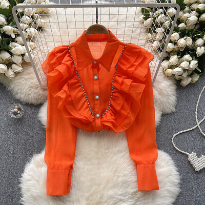 EWQ divat fodros toldott ing női alkalmi hajtóka gallér hosszú ujjú egyszínű felsők ruházat 2024 nyár új 27X243