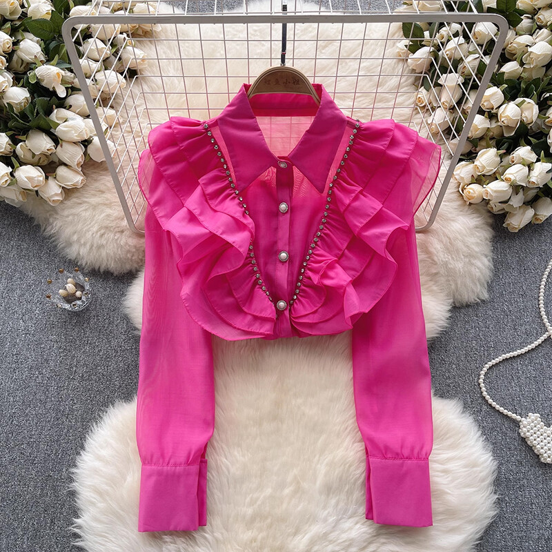 EWQ divat fodros toldott ing női alkalmi hajtóka gallér hosszú ujjú egyszínű felsők ruházat 2024 nyár új 27X243