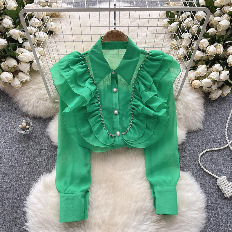 EWQ divat fodros toldott ing női alkalmi hajtóka gallér hosszú ujjú egyszínű felsők ruházat 2024 nyár új 27X243