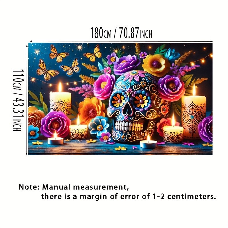 1vnt Vibrant Polyester Death Flag Day - spalvingos kaukolės ir gėlių raštų vakarėlio dekoracijos