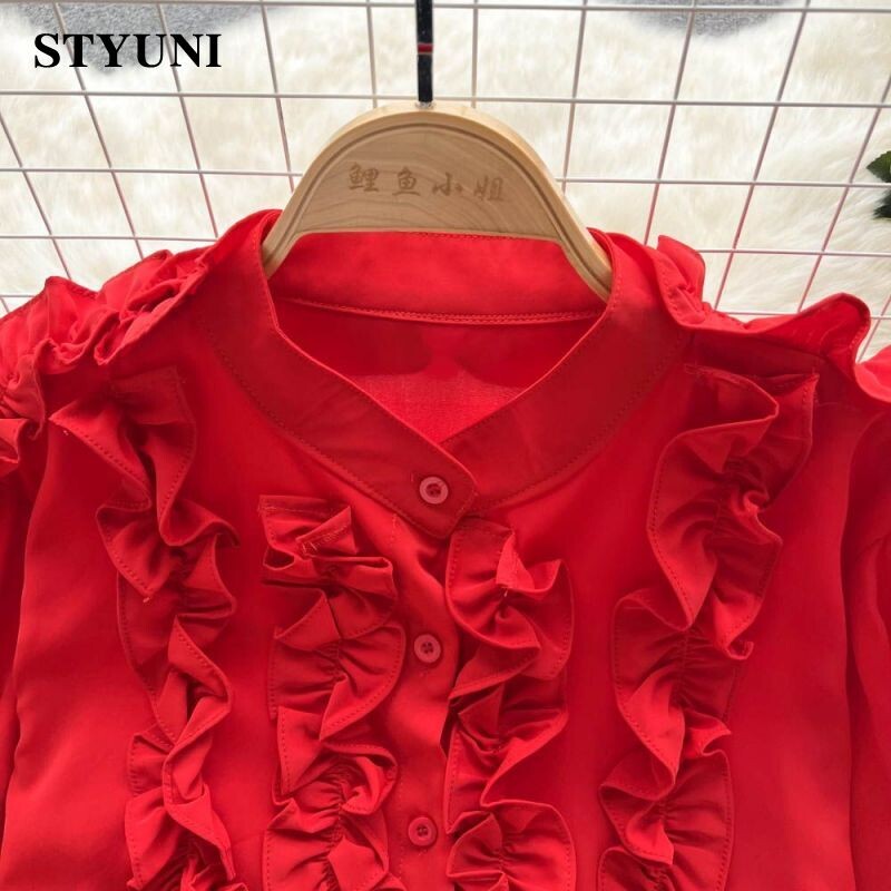 Francia Vintage Fungus Edge Háromdimenziós dekoráció Női blúz ing Lámpás ujjú Egysoros blúzok 2023 tavasz