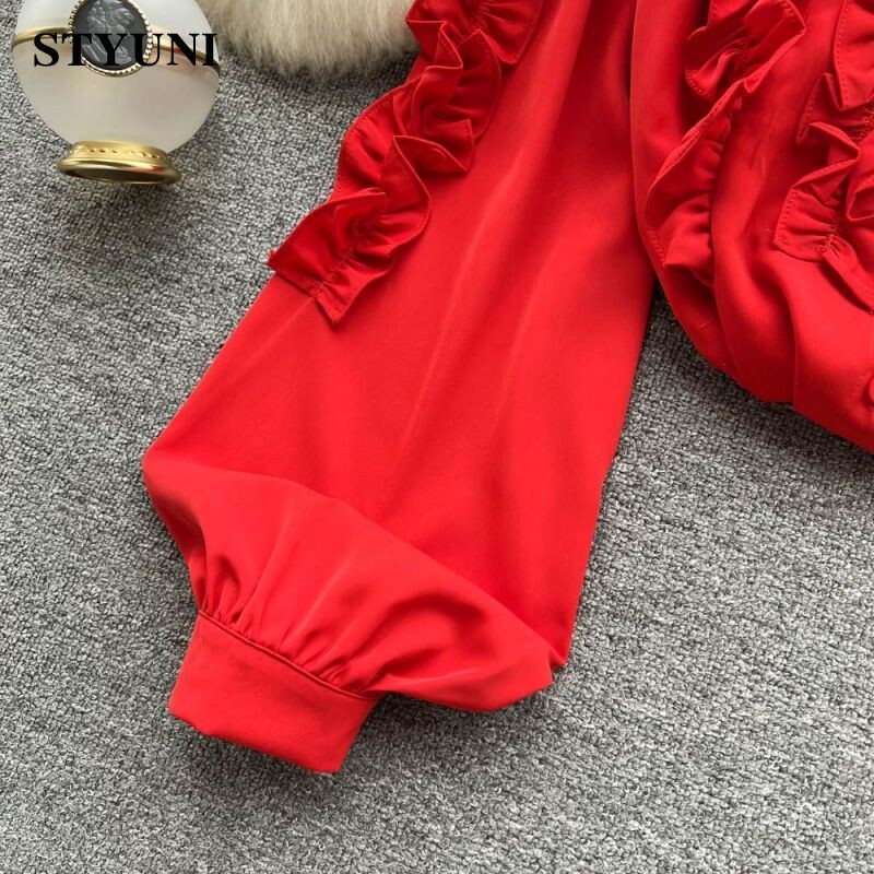 Francia Vintage Fungus Edge Háromdimenziós dekoráció Női blúz ing Lámpás ujjú Egysoros blúzok 2023 tavasz