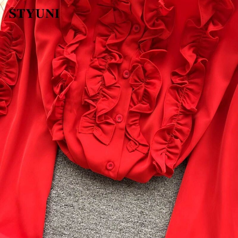 Francia Vintage Fungus Edge Háromdimenziós dekoráció Női blúz ing Lámpás ujjú Egysoros blúzok 2023 tavasz