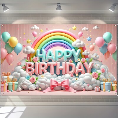 Happy Birthday Banner Background 1τμχ 3D Balloons and Rainbow Design Background Party for Celebration