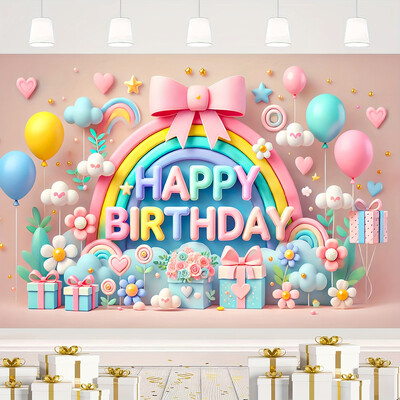 Happy Birthday Banner Background 1τμχ 3D Balloons and Rainbow Design Background Party for Celebration
