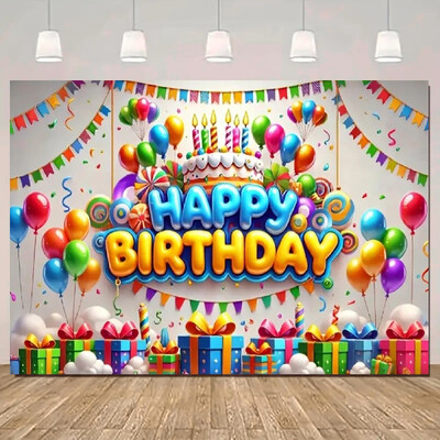 Happy Birthday Banner Background 1τμχ 3D Balloons and Rainbow Design Background Party for Celebration