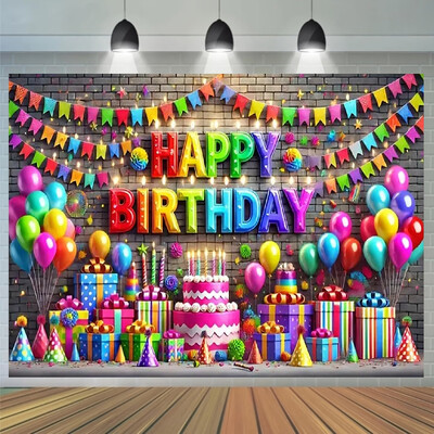 Happy Birthday Banner Background 1τμχ 3D Balloons and Rainbow Design Background Party for Celebration