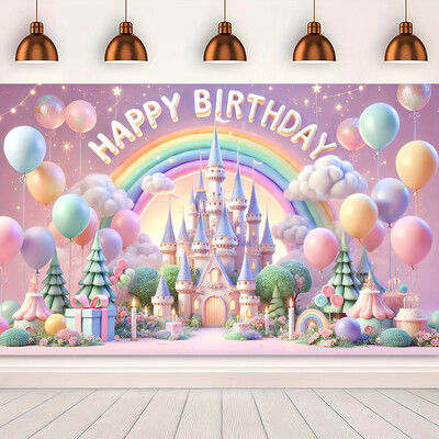 Happy Birthday Banner Background 1τμχ 3D Balloons and Rainbow Design Background Party for Celebration