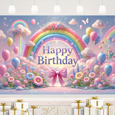 Happy Birthday Banner Background 1τμχ 3D Balloons and Rainbow Design Background Party for Celebration