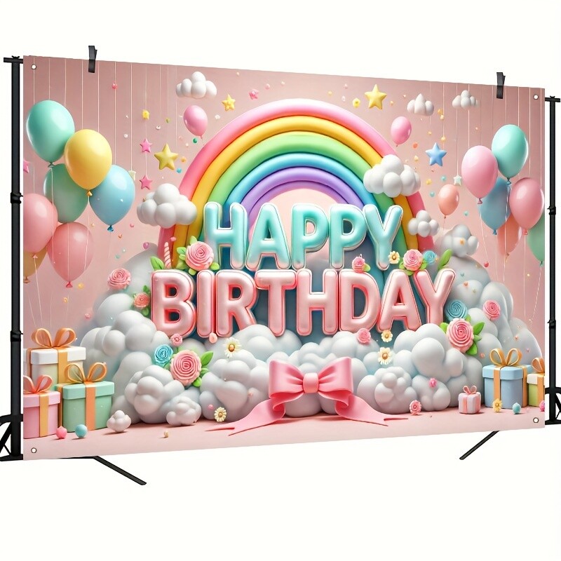 Happy Birthday Banner Background 1τμχ 3D Balloons and Rainbow Design Background Party for Celebration