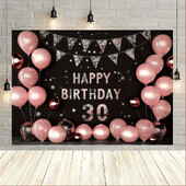 30. dzimšanas dienas svinību komplekts — rozā baloni un priecīgu reklāmkarogu fona dekorācijas ballītēm