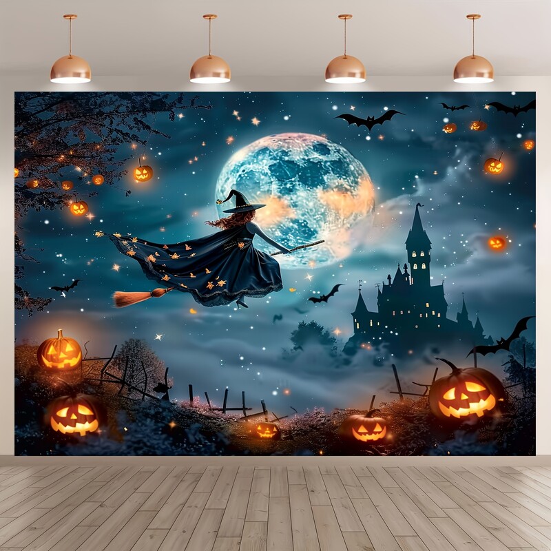 Fundal Ghost Full Moon Witch Jack-o '-Lantern - Rezistă pentru fotografie horror vibrantă, durabilă, reutilizabilă Ghost