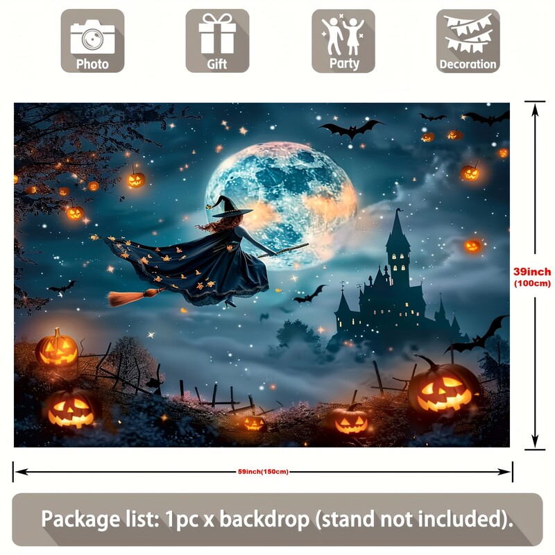 Fundal Ghost Full Moon Witch Jack-o '-Lantern - Rezistă pentru fotografie horror vibrantă, durabilă, reutilizabilă Ghost