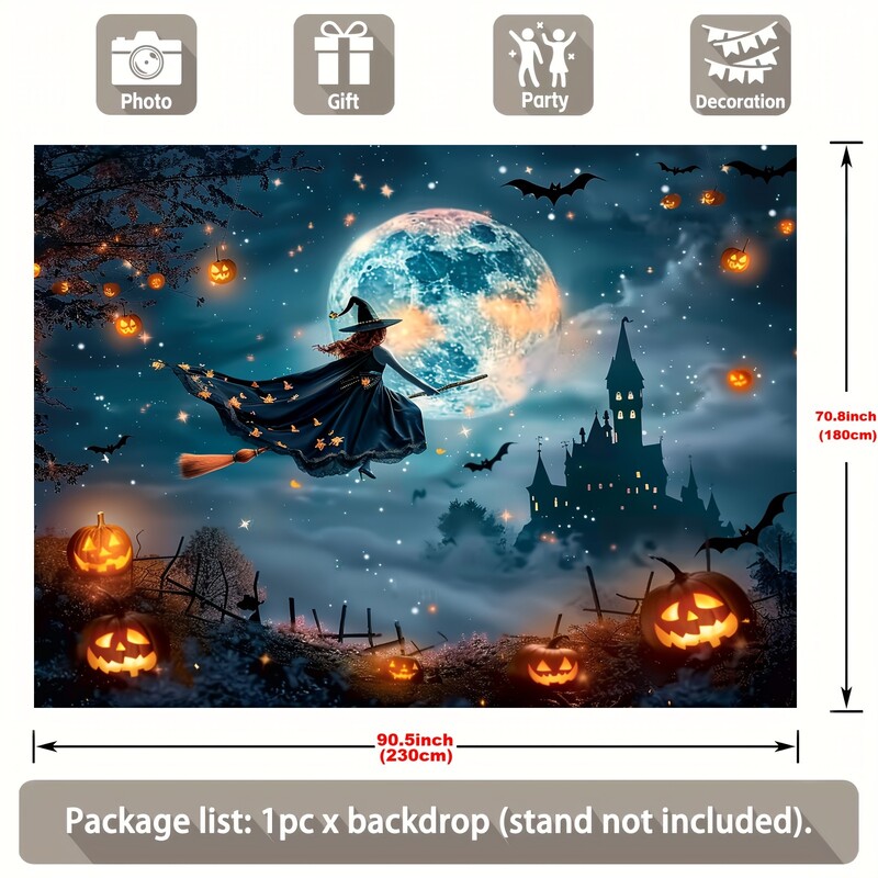 Fundal Ghost Full Moon Witch Jack-o '-Lantern - Rezistă pentru fotografie horror vibrantă, durabilă, reutilizabilă Ghost