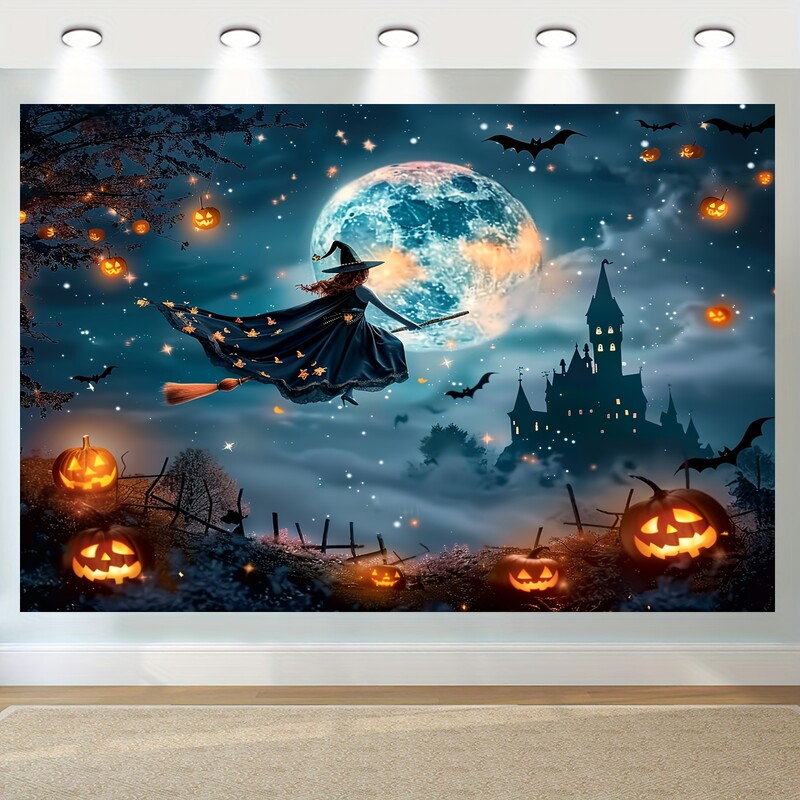 Fundal Ghost Full Moon Witch Jack-o '-Lantern - Rezistă pentru fotografie horror vibrantă, durabilă, reutilizabilă Ghost