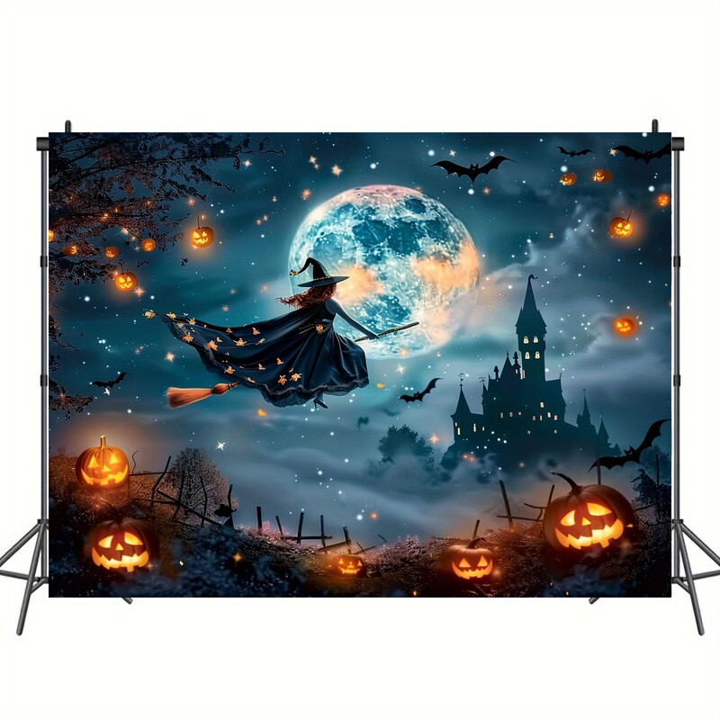 Fundal Ghost Full Moon Witch Jack-o '-Lantern - Rezistă pentru fotografie horror vibrantă, durabilă, reutilizabilă Ghost