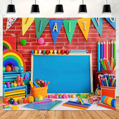 Üdvözöljük újra a School Party Banners - Színes zsírkréta témájú poliészter fényképezési háttér az osztálytermi és otthoni dekorációhoz