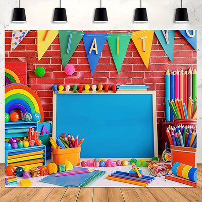Üdvözöljük újra a School Party Banners - Színes zsírkréta témájú poliészter fényképezési háttér az osztálytermi és otthoni dekorációhoz
