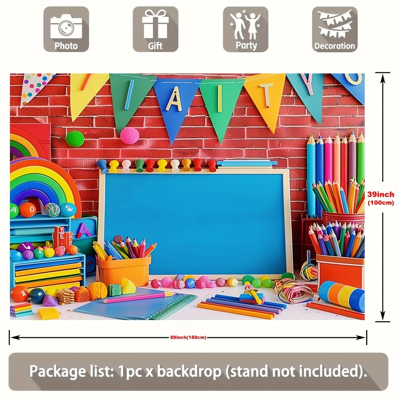 Üdvözöljük újra a School Party Banners - Színes zsírkréta témájú poliészter fényképezési háttér az osztálytermi és otthoni dekorációhoz