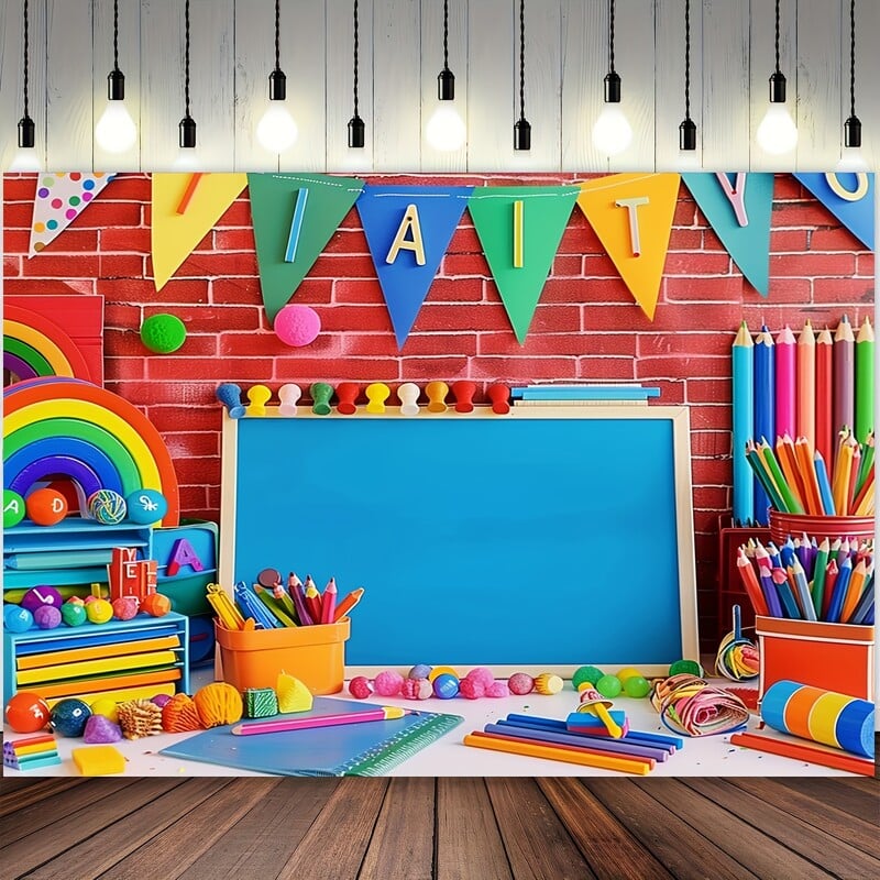 Üdvözöljük újra a School Party Banners - Színes zsírkréta témájú poliészter fényképezési háttér az osztálytermi és otthoni dekorációhoz