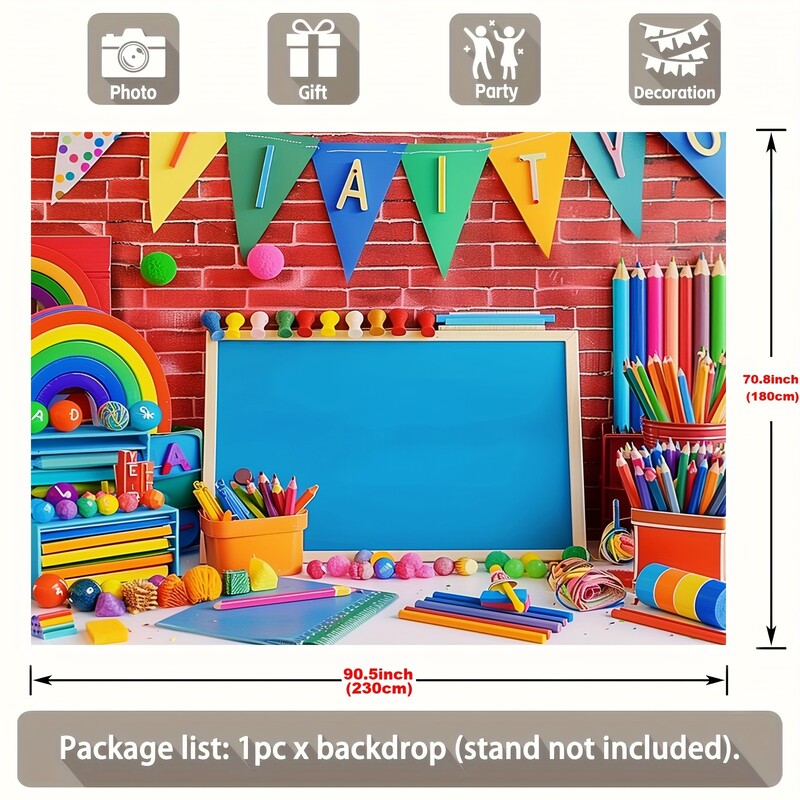 Üdvözöljük újra a School Party Banners - Színes zsírkréta témájú poliészter fényképezési háttér az osztálytermi és otthoni dekorációhoz