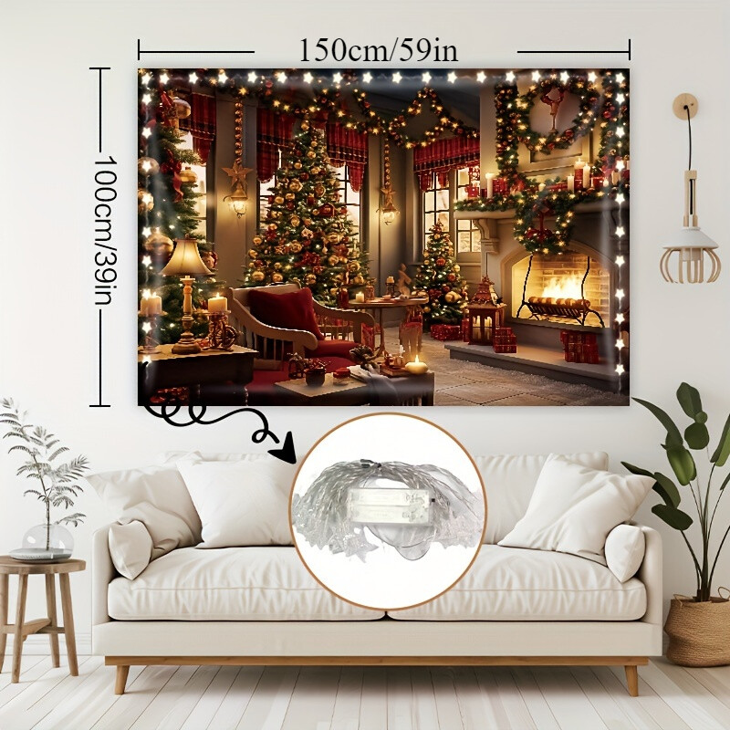 Ragyogó karácsonyi kárpitok – Fali dekorációk kandallóval, harisnyákkal és famintákkal a bulifotózás stúdiók kellékeihez