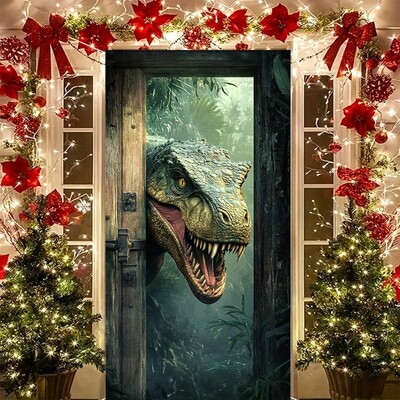 Dinoszaurusz témájú ajtóhuzat - Sokoldalú "poliészter transzparens bulikhoz, fotófülkékhez és fesztiválokhoz - beltéri/kültéri dekoráció