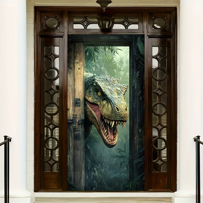 Dinoszaurusz témájú ajtóhuzat - Sokoldalú "poliészter transzparens bulikhoz, fotófülkékhez és fesztiválokhoz - beltéri/kültéri dekoráció