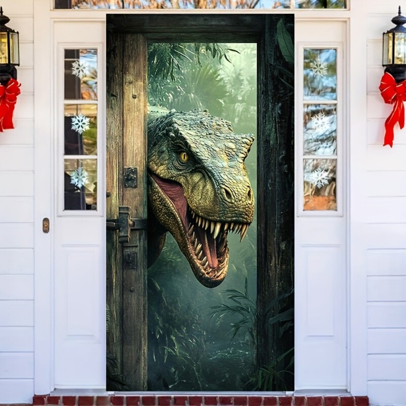 Dinoszaurusz témájú ajtóhuzat - Sokoldalú "poliészter transzparens bulikhoz, fotófülkékhez és fesztiválokhoz - beltéri/kültéri dekoráció