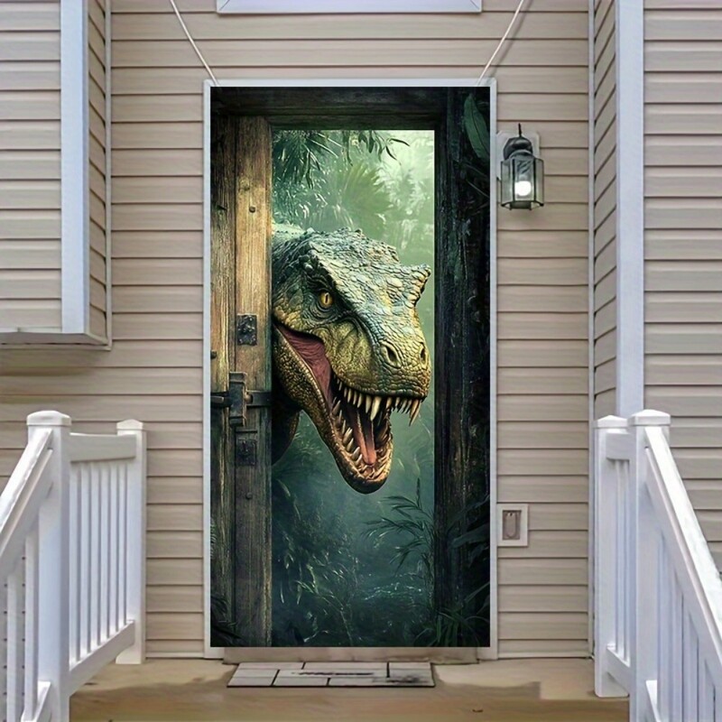 Dinoszaurusz témájú ajtóhuzat - Sokoldalú "poliészter transzparens bulikhoz, fotófülkékhez és fesztiválokhoz - beltéri/kültéri dekoráció