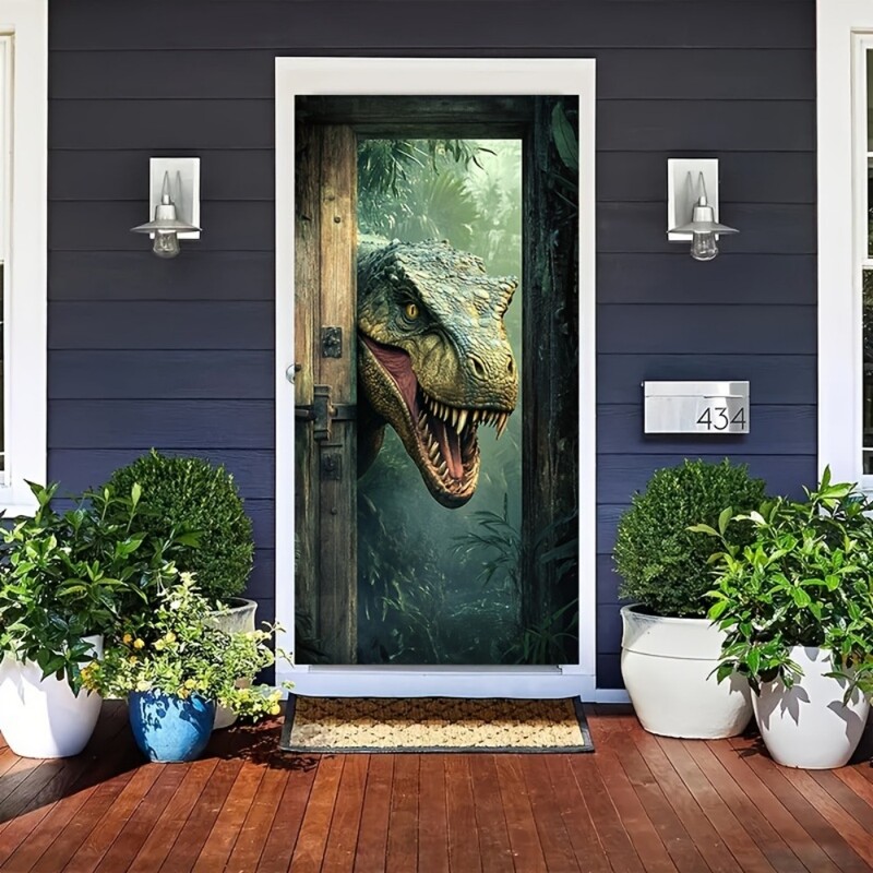 Dinoszaurusz témájú ajtóhuzat - Sokoldalú "poliészter transzparens bulikhoz, fotófülkékhez és fesztiválokhoz - beltéri/kültéri dekoráció