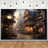 Fotó háttér Rajzfilm mese Castle Town Village Street háttér banner Fotófülke fotózás stúdió kellékek