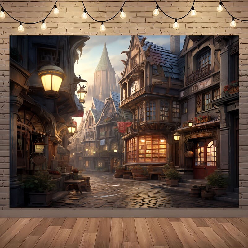 Fotó háttér Rajzfilm mese Castle Town Village Street háttér banner Fotófülke fotózás stúdió kellékek