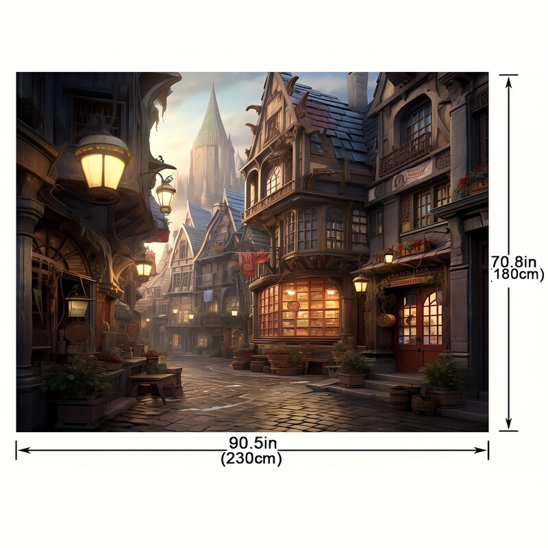 Fotó háttér Rajzfilm mese Castle Town Village Street háttér banner Fotófülke fotózás stúdió kellékek