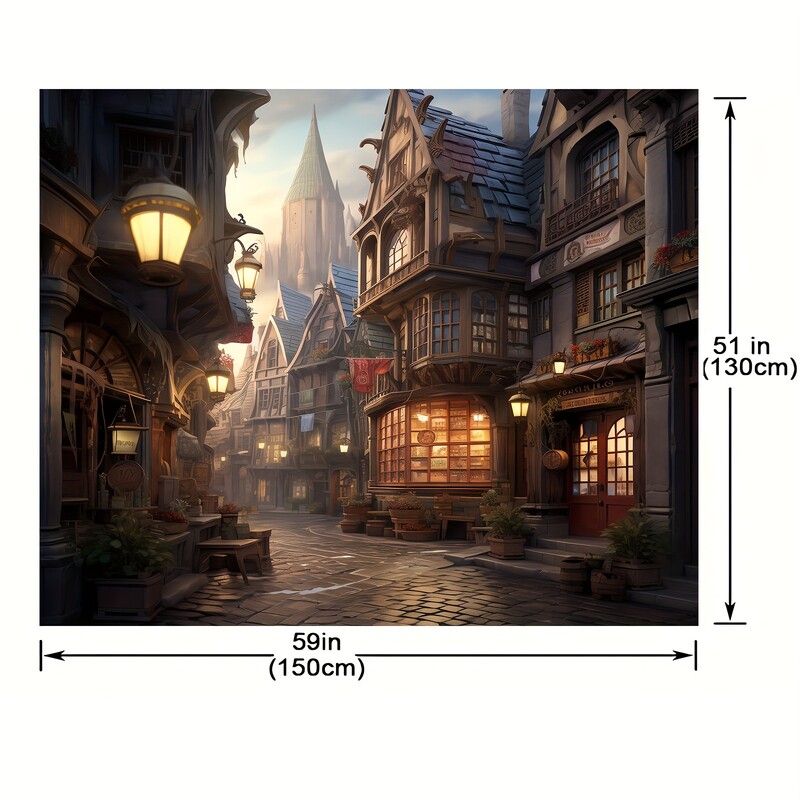 Fotó háttér Rajzfilm mese Castle Town Village Street háttér banner Fotófülke fotózás stúdió kellékek