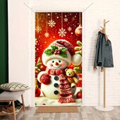 Bájos hóember ajtótakaró piros sállal és cilinderrel - 35,4x70,8" poliészter, tökéletes téli nyaraláshoz és bejárati dekorációhoz