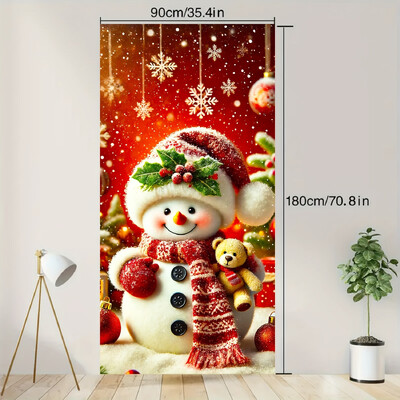 Bájos hóember ajtótakaró piros sállal és cilinderrel - 35,4x70,8" poliészter, tökéletes téli nyaraláshoz és bejárati dekorációhoz
