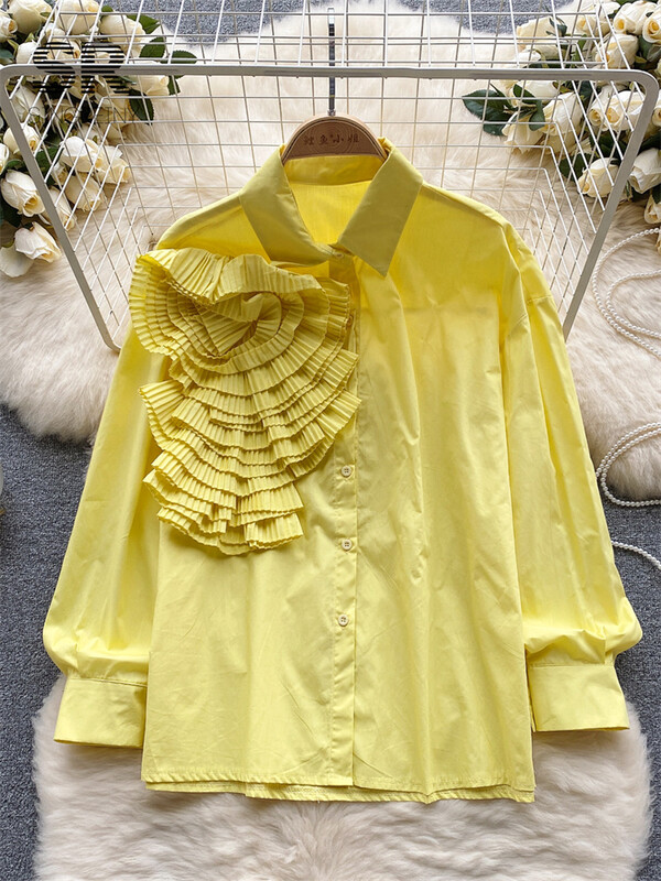 SINGREINY fodros francia őszi ing női tömör hosszú ujjú bő, elegáns divat 2023 női virágos karcsú alkalmi blúz