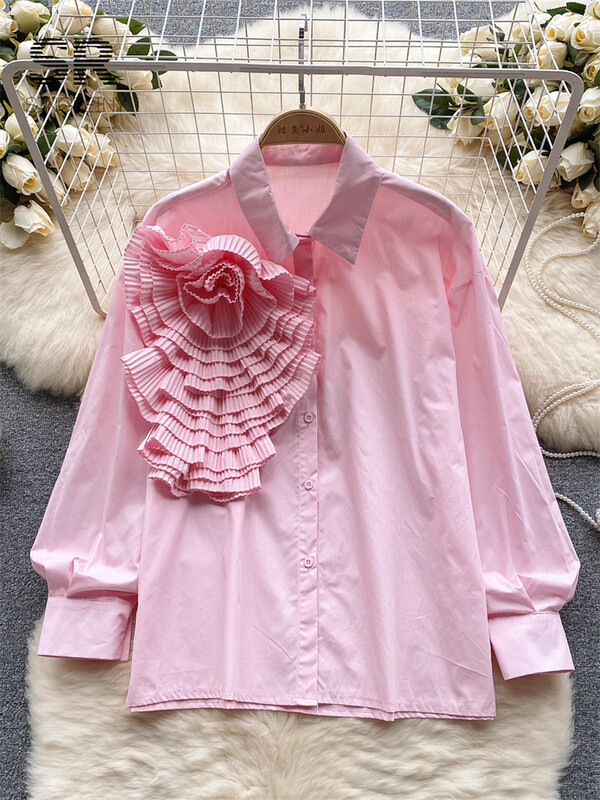 SINGREINY fodros francia őszi ing női tömör hosszú ujjú bő, elegáns divat 2023 női virágos karcsú alkalmi blúz