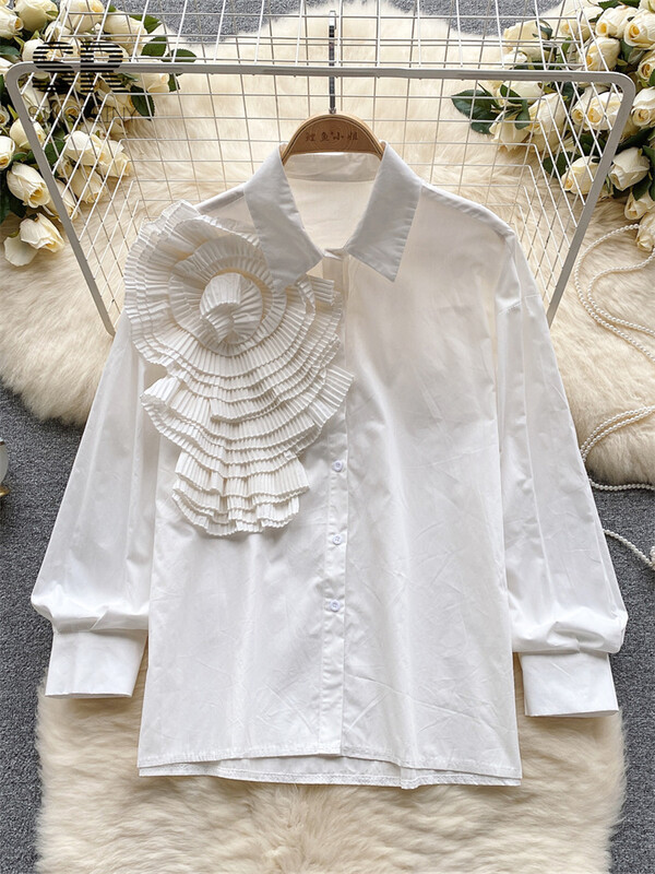 SINGREINY fodros francia őszi ing női tömör hosszú ujjú bő, elegáns divat 2023 női virágos karcsú alkalmi blúz