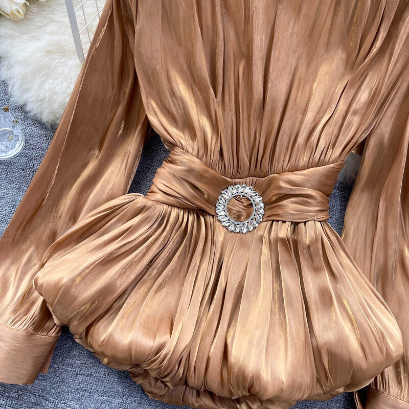 Femei Chic Bandaje decolteu cu volane plisate cu mânecă lungă, solid, subțire, sexy, coreeană, cămașă de vară pentru femei