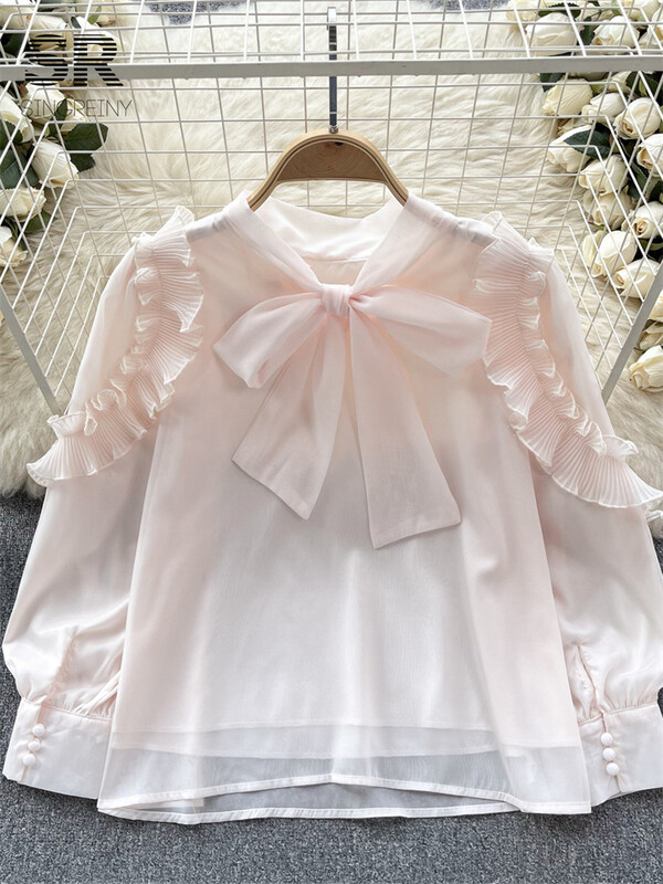 SINGREINY fodros masni bő ing női elegáns lámpás ujjú tömör divat 2024 nyári hölgyek tavaszi, hétköznapi francia blúz