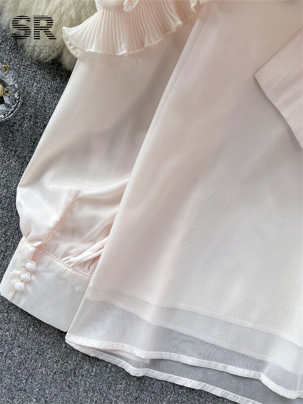 SINGREINY fodros masni bő ing női elegáns lámpás ujjú tömör divat 2024 nyári hölgyek tavaszi, hétköznapi francia blúz