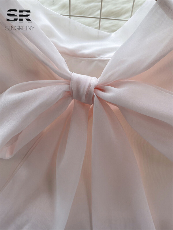 SINGREINY fodros masni bő ing női elegáns lámpás ujjú tömör divat 2024 nyári hölgyek tavaszi, hétköznapi francia blúz