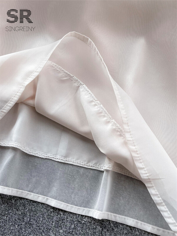 SINGREINY fodros masni bő ing női elegáns lámpás ujjú tömör divat 2024 nyári hölgyek tavaszi, hétköznapi francia blúz