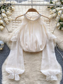 SINGREINY gyöngyfűző, fodros, elegáns női ing, masszív, nyakú váll nélkül, hosszú ujjú sifon női divat, őszi, alkalmi blúz